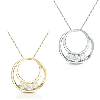 Auriya 14k White or Yellow Gold 1/2ct TDW 3-stone Circle Diamond Necklace (J-K, I1-I2)
