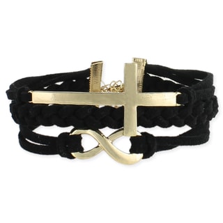 Handcrafted Black Suede Sideways Cross and Infinity Bracelet (India)
