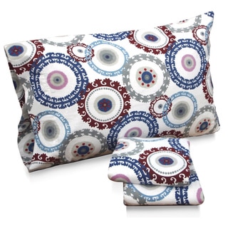 Tribeca Living Medallion Floral Printed Extra Deep Pocket Flannel Sheet Set