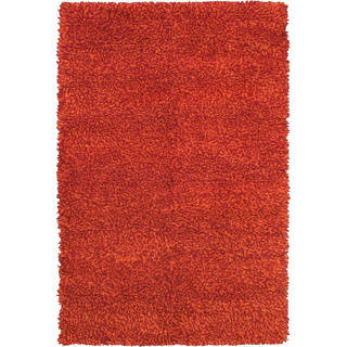 Hand-made Ritz Red Wool Shag (6-feet, 7-inches x 9-feet, 10-inches)