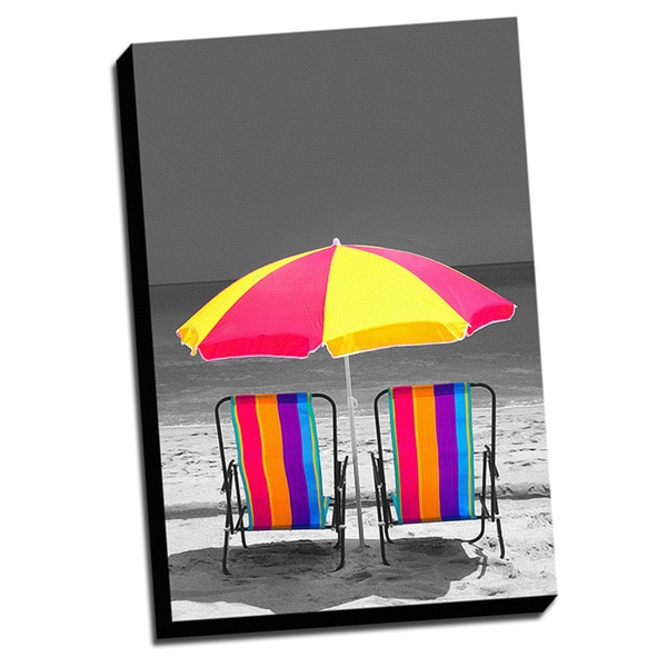 slide 1 of 1, 'Two Beach Chairs Color Splash' Wall Art