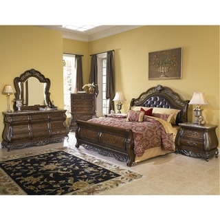 Bella 6-piece Chestnut Finish Tufted Leather Queen-size Bedroom Set