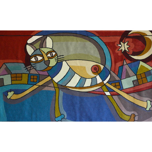 Handmade Dundee Design Embroidered Cat Tapestry (India)