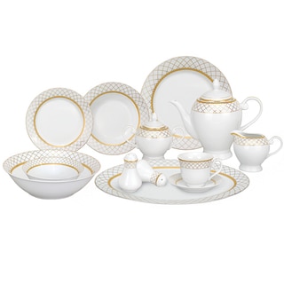 Lorren Home Trends 57-piece Porcelain Gold Accent Dinnerware Set