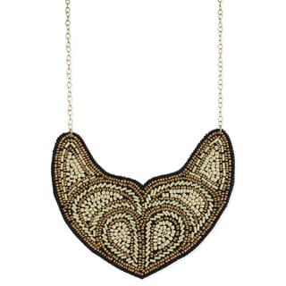 Handcrafted Bronze and Cream Seed Bead Bib Necklace (India)