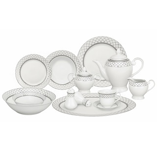 Silver Accent Porcelain Dinnerware Set (57-piece)