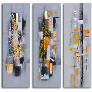 'Amber chaos finding form' 3-piece Hand Painted Canvas Art