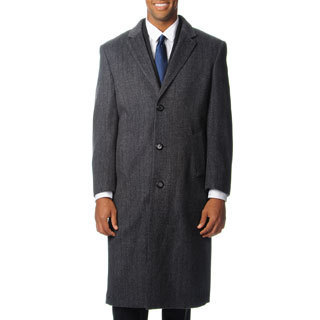 Pronto Moda Men's 'Harvard' Grey Herringbone Cashmere Blend Long Top Coat