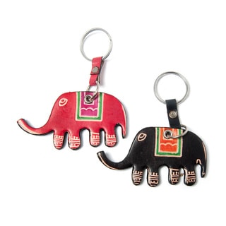 Set of Two Cruelty-free Shanti Leather Elephant Keychains (India)