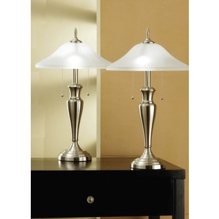 Artiva USA 2-piece Classic Cordinates 24-inch Brushed Steel Table Lamps with High Quality Hammered Glass Shades