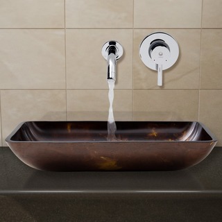 VIGO Rectangular Brown/Gold Fusion Glass Vessel Sink and Wall Mount Faucet Set