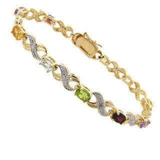 Pretty Plus 14k Gold Overlay Multi-gemstone and Diamond Accent Bracelet
