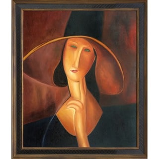 Amedeo Modigliani 'Jeanne Hebuterne in Large Hat' Hand Painted Framed Canvas Art