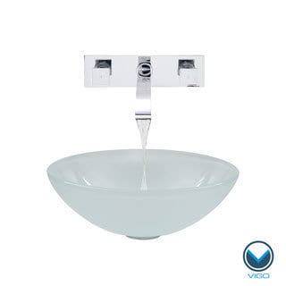 VIGO White Frost Vessel Sink and Chrome Wall Mount Faucet Set