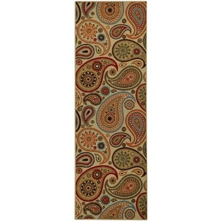 Rubber Back Ivory Paisley Floral Non-Skid Runner Rug (22" x 6'9)