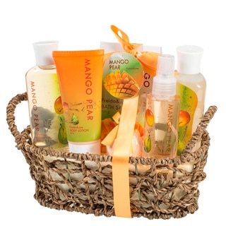 Mango Pear Spa Gift Set in Woven Antique Basket