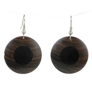 Handcrafted African Ebony and Teak Disk Earrings (Mozambique)