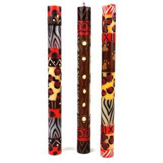 Set of Three Boxed Handmade Taper Candles with Uzimai Design (South Africa)