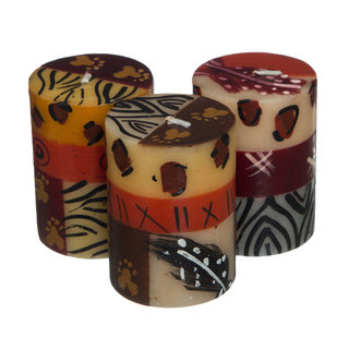 Set of 3 Boxed Hand-painted Uzima Design Mini-Pillar Candles (South Africa)