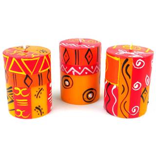 Set of Three Boxed Hand-painted Mini-Pillar Candles with Zahabu Design Set of 3 , Handmade in South Africa