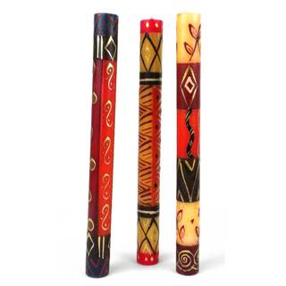 Set of Three Boxed Hand-painted Taper Candles with Bongazi Design (South Africa)