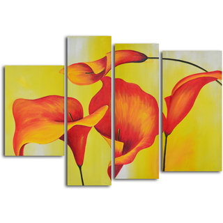 'Consultation of amber lilies' 4-piece Hand Painted Oil Painting