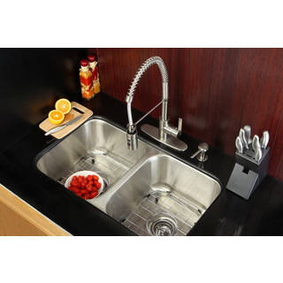 Undermount Stainless Steel 31-inch Double Bowl Kitchen Sink and Faucet Combo