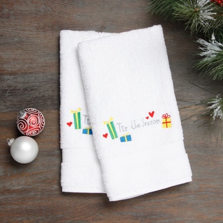 Embroidered Tis the Season Holiday Turkish Cotton Hand Towels (Set of 2)