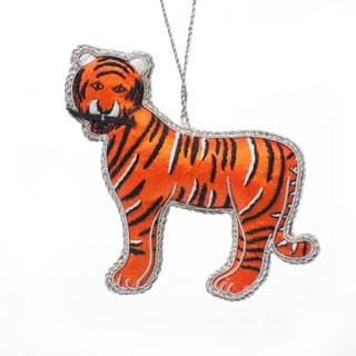 Handmade Beaded Mighty Tiger Ornament (India)