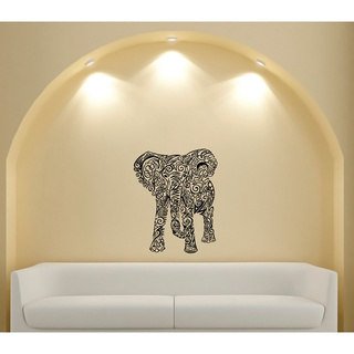 Indian Pattern Elephant Glossy Black Vinyl Wall Decal