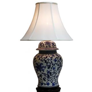 Canton Large Traditional Blue and White Swirl Floral Porcelain Table Lamp