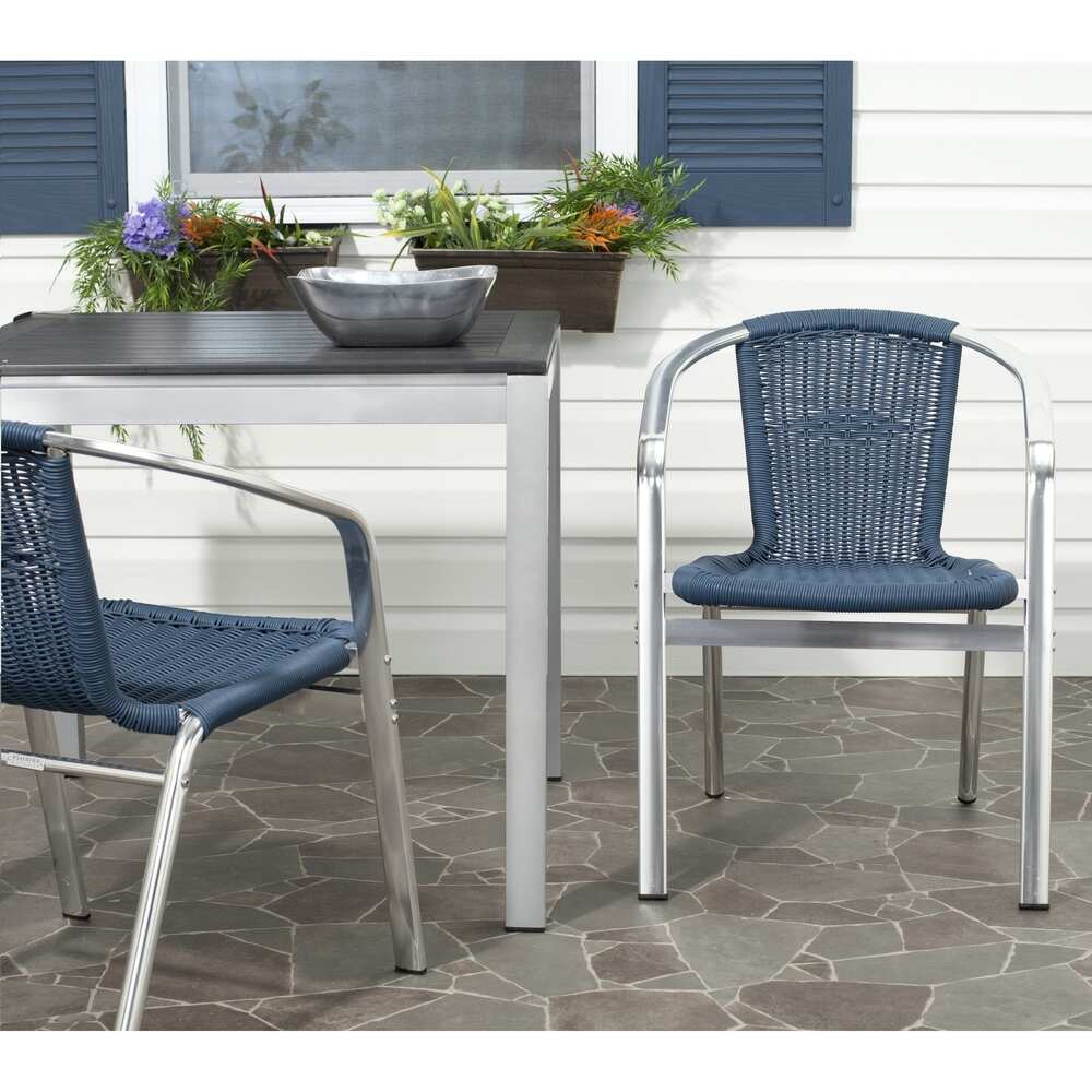 SAFAVIEH Wrangell Blue Indoor Outdoor Stackable Chairs (Set of 2)