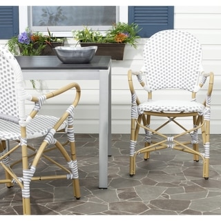 Safavieh Rural Woven Dining Hooper Grey/ White Indoor Outdoor Stackable Arm Chairs (Set of 2)