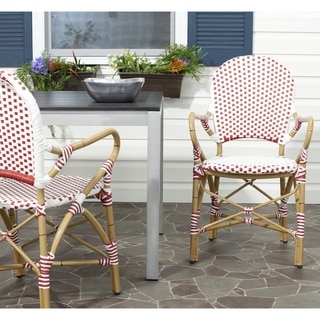 Safavieh Rural Woven Dining Hooper Red/ White Indoor Outdoor Stackable Arm Chairs (Set of 2)
