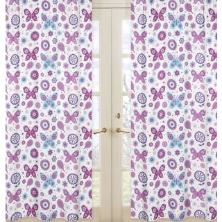 Sweet Jojo Designs Purple, Turquoise Blue and White 84-inch Window Treatment Curtain Panel Pair for Spring Garden Collection