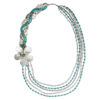 Handmade Floating Daisy Multi Strand Pearl Side Flower Necklace (Thailand)
