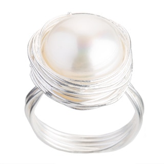 Handmade Classy Freshwater Pearl Wire Wrap Around .925 Silver Ring (Thailand)