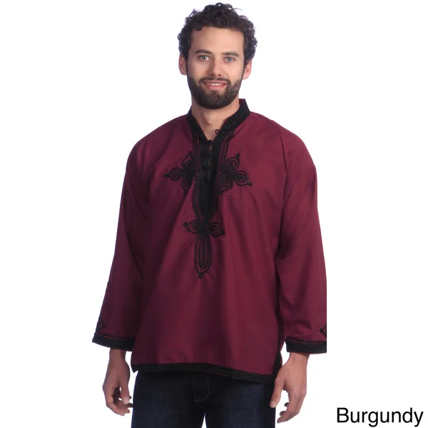 Handmade Men's Breathable Cotton Fiber Embroidered Long Sleeve Caftan Tunic (Moroccan). Opens flyout.