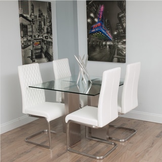 Soler Brushed Stainless Steel Square Glass Dining Table