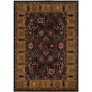 Power-Loomed Bellagio Floral Traditions Black/Deep Maple Semi-Worsted New Zealand Wool Rug (4'6 x 6'6)