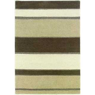 Super Indo-Natural Retro Stripe/Linen-Beige-White Rug (3'6" x 5'6")
