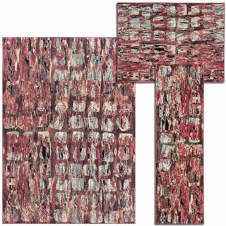 Tilted Squares Collection Red Rug 3pc Set by Nourison (2'2 x 7'3) (3'11 x 5'3) (5'3 x 7'3)