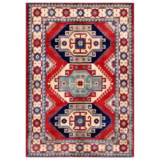 Herat Oriental Afghan Hand-knotted Kazak Red/ Beige Wool Rug (5'5 x 7'9)