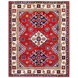 Herat Oriental Afghan Hand-knotted Kazak Red/ Ivory Wool Rug (4'11 x 6'5)