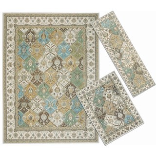 Nourison Assorted Diamonds Collection Beige and Blue 3-piece Rug Set