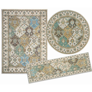 Nourision Assorted Diamonds Collection Beige and Periwinkle 3-piece Rug Set