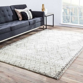 Hand-Made Ivory/ Gray Wool Textured Rug (9x12)