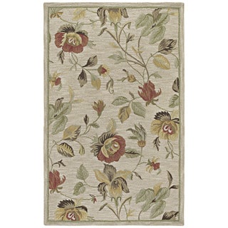 Hand-tufted Lawrence Oatmeal Floral Wool Rug (2'0 x 3'0)
