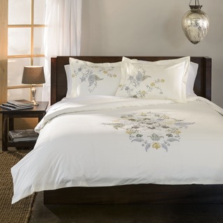Superior Hyacinth Floral Embroidered Cotton 3-piece Duvet Cover Set