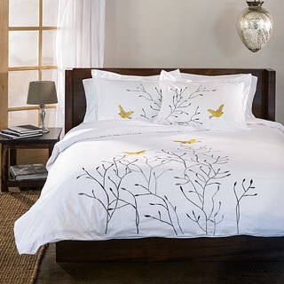 Superior Swallow 100-percent Cotton Embroidered 3-piece Duvet Cover Set